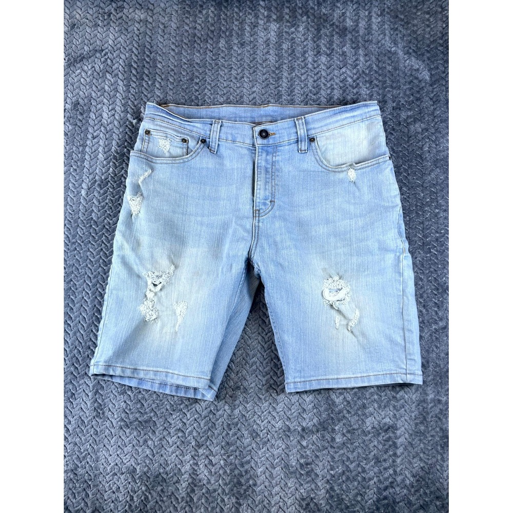 Ring of Fire Jean Shorts Mens 33 Blue Denim Distressed Casual Mid Rise Grunge